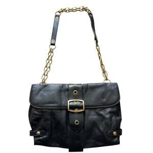 Tosca Blu Italy Black Leather Crossbody Bag Gold Chain Links Buckle Purse Vtg